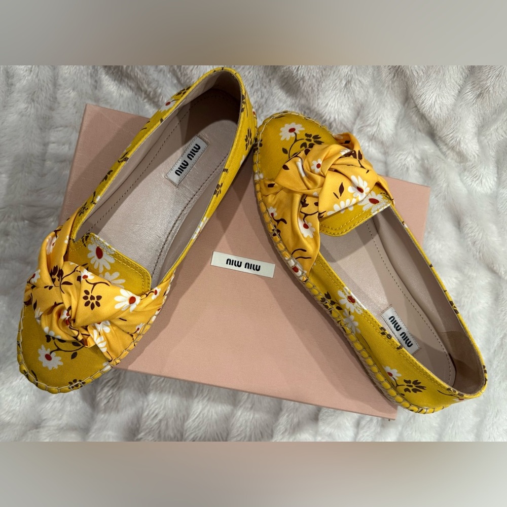 Miu Miu Yellow Floral Slip-On Espadrilles